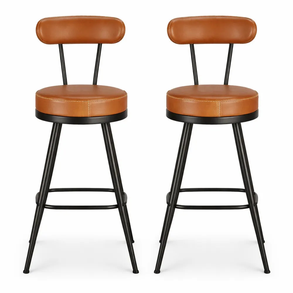 Lot de 2 Tabourets de Bar Pivotants, Hauteur 65 cm, Style Moderne Mi-siècle, Marron Caramel