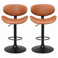 Lot de 2 tabourets de bar réglables en hauteur, pivotants, bois massif et simili cuir marron