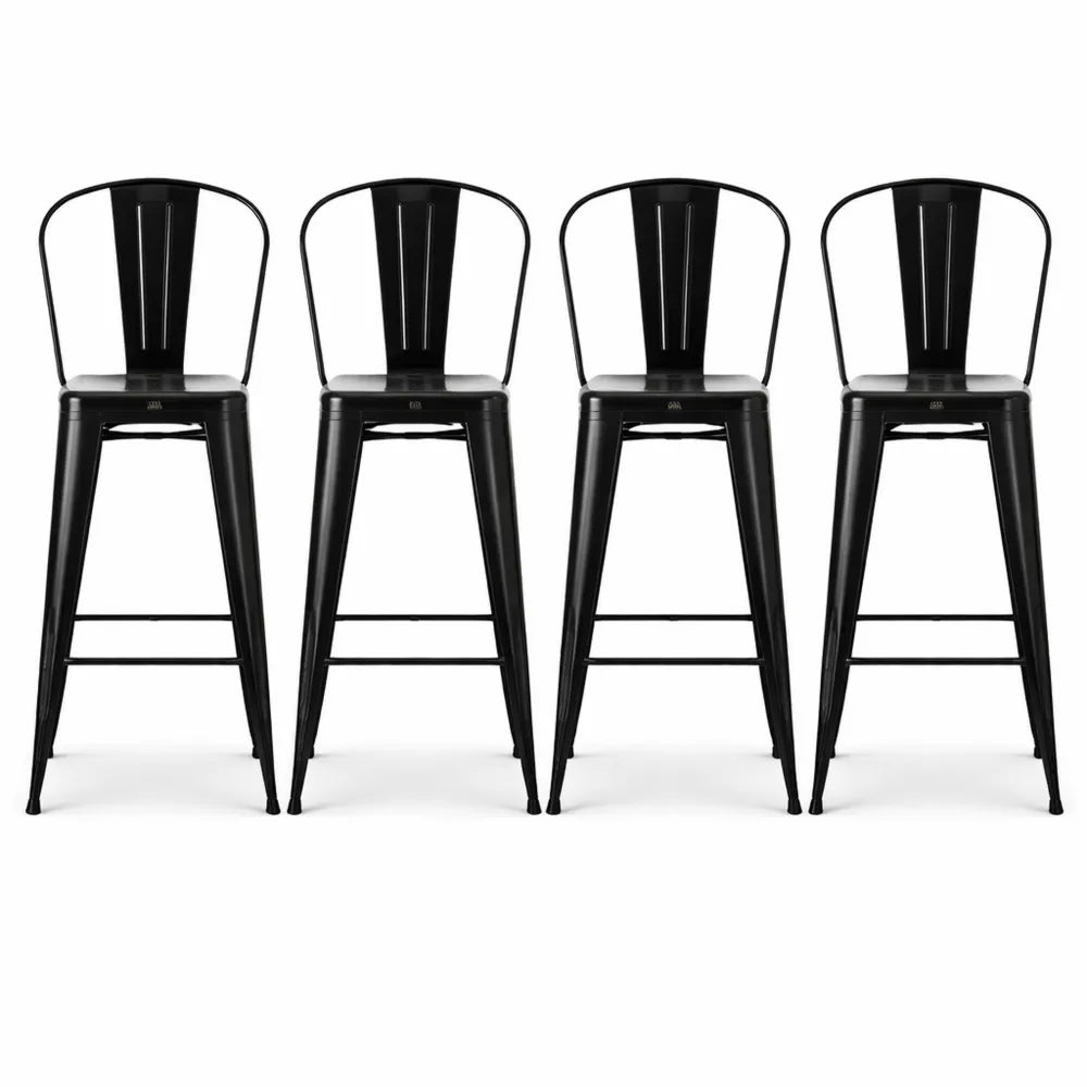 Ensemble de 4 chaises de bar industrielles empilables avec dossier et repose-pied 76 cm