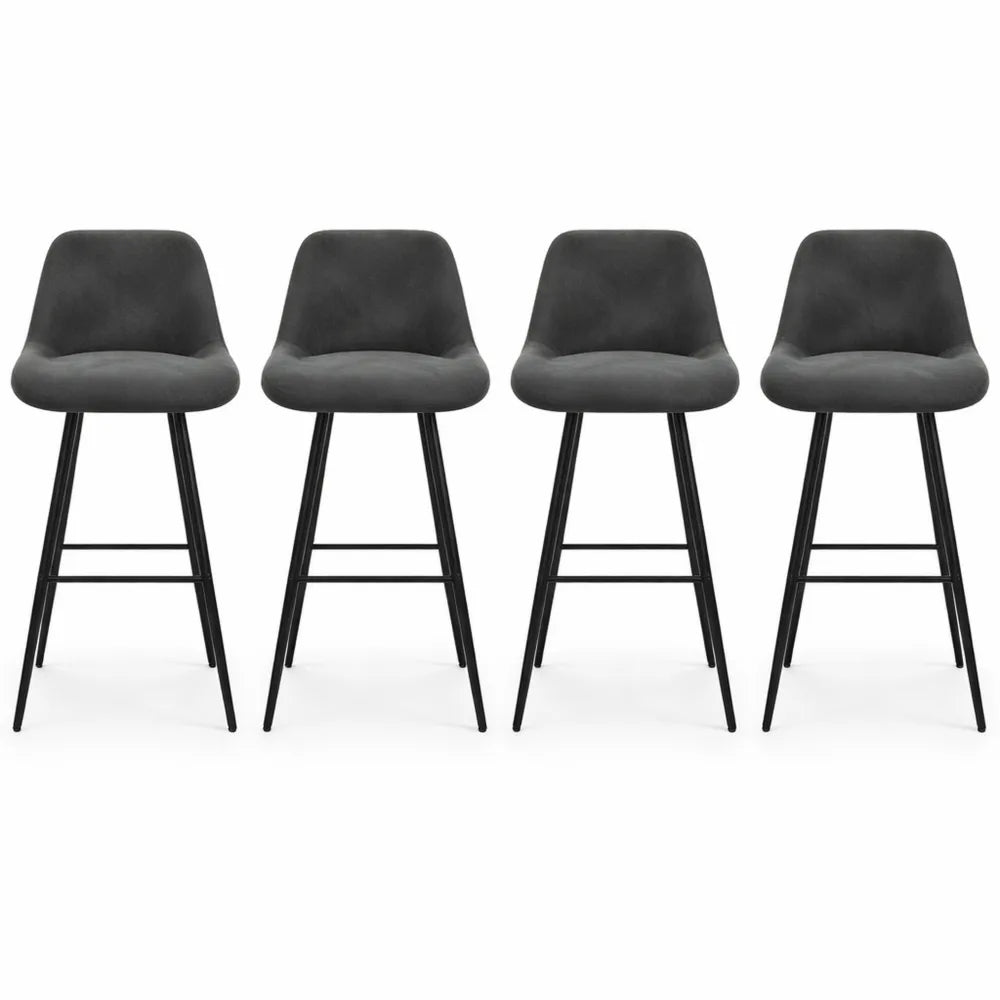 Ensemble de 4 tabourets de bar en velours gris avec accoudoirs