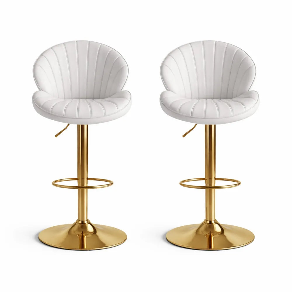 Lot de 2 Tabourets de Bar Pivotants en Velours Beige avec Dossier