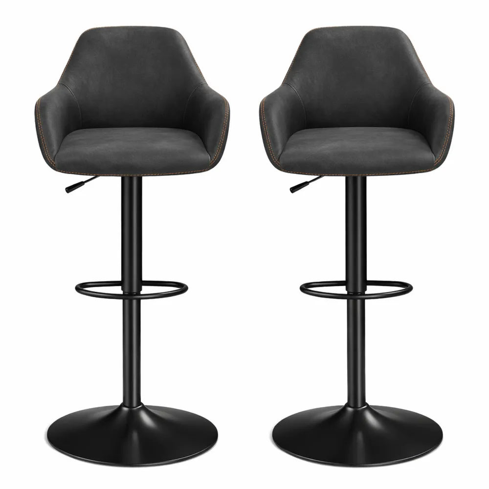 Paire de tabourets de bar pivotants et réglables en similicuir noir