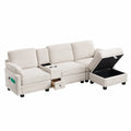 Canapé 3 Places avec Rangements et Ports USB, Tissu Velours Côtelé, Angle Modulable