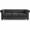 Canapé Design Classique 3 Places - Velours Gris Foncé