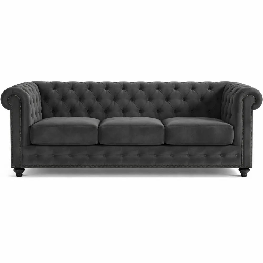 Canapé Design Classique 3 Places - Velours Gris Foncé