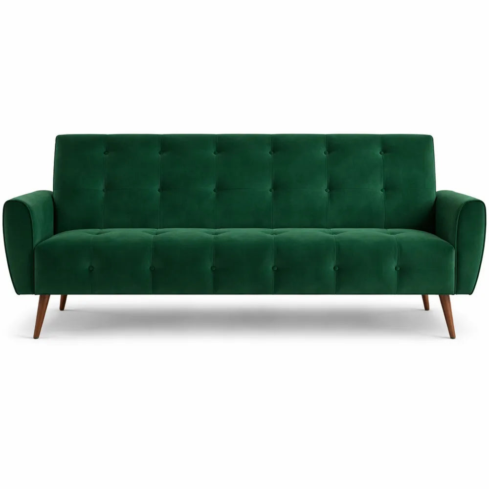 Canapé Lit 3 Places en Velours Vert