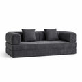 Canapé Convertible 3 Places en Velours Côtelé Gris, Lit Modulaire Confortable