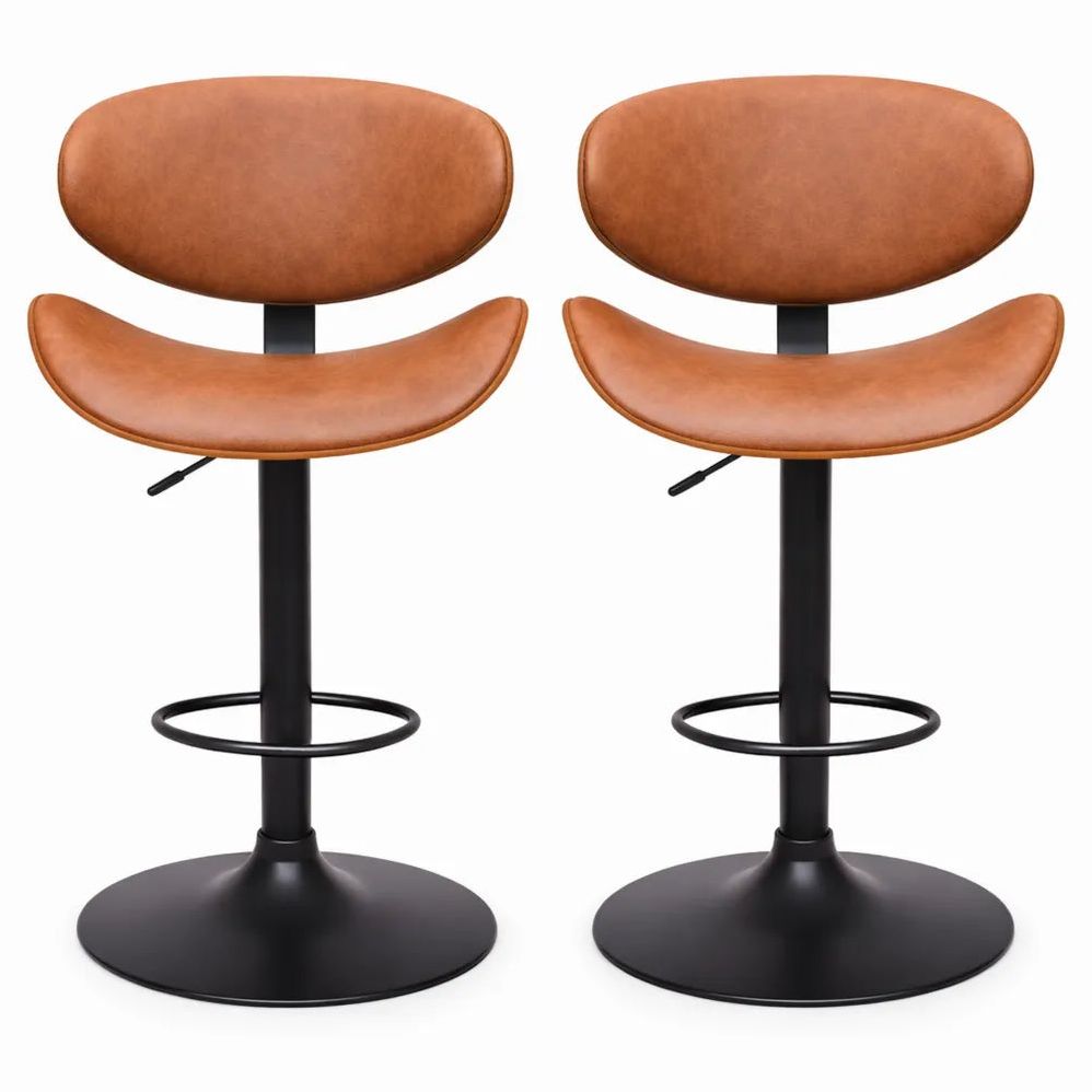 Lot de 2 Tabourets de Bar Réglables en Hauteur, Pivotants, Simili Cuir Marron
