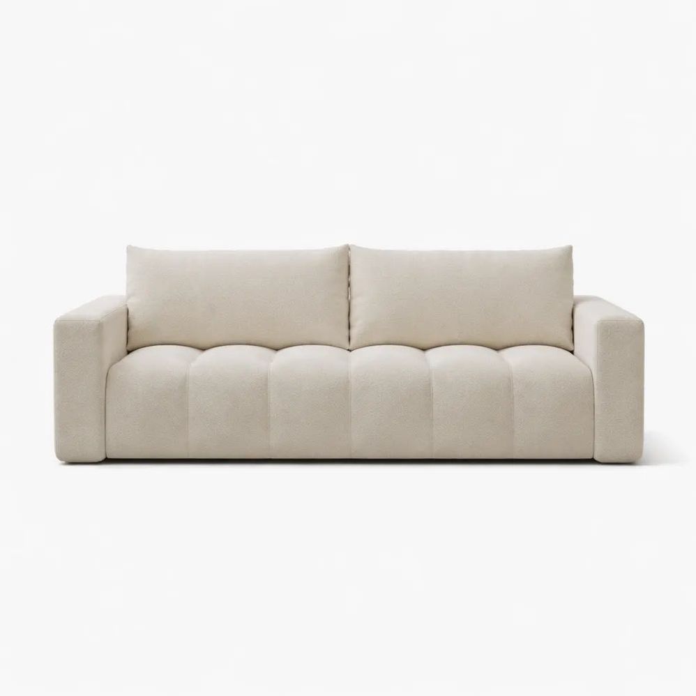 Canapé Convertible 3 Places avec Coffre de Rangement, Tissu Bouclette Beige