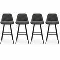 Ensemble de 4 Tabourets de Bar en Velours Gris avec Demi-Accoudoirs