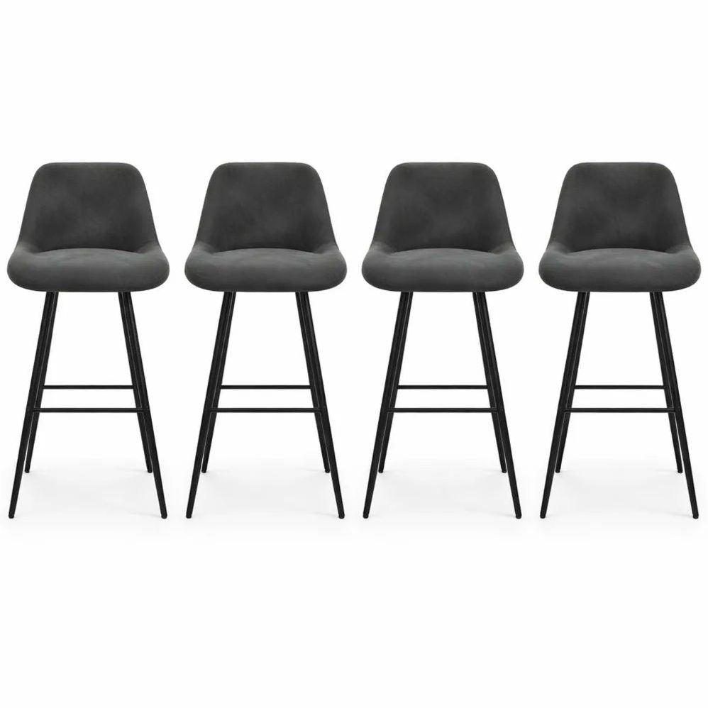 Ensemble de 4 Tabourets de Bar en Velours Gris avec Demi-Accoudoirs