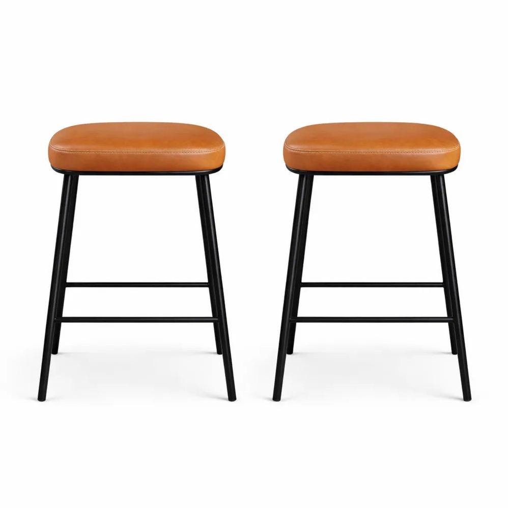 Ensemble de 2 Tabourets de Bar en Cuir Microfibre avec Repose-Pieds, Marron