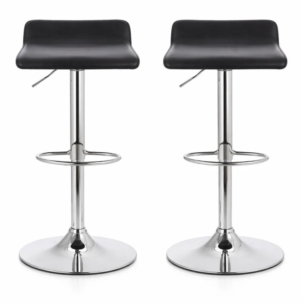 Tabourets de Bar Réglables en Cuir PU Noir, Lot de 2, Assise Pivotante