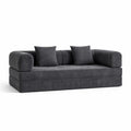 Canapé Convertible 3 Places en Velours Côtelé Gris, Lit Modulaire Confortable