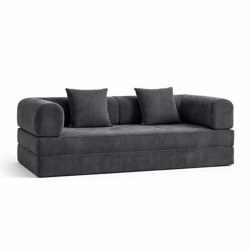 Canapé Convertible 3 Places en Velours Côtelé Gris, Lit Modulaire Confortable