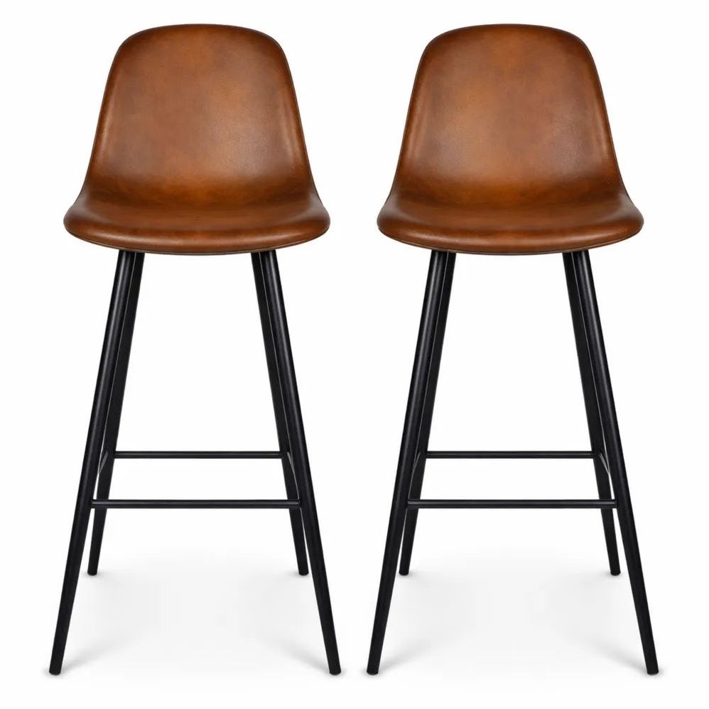 Lot de 2 Tabourets de Bar Vintage en Suède avec Dossier et Repose-Pieds