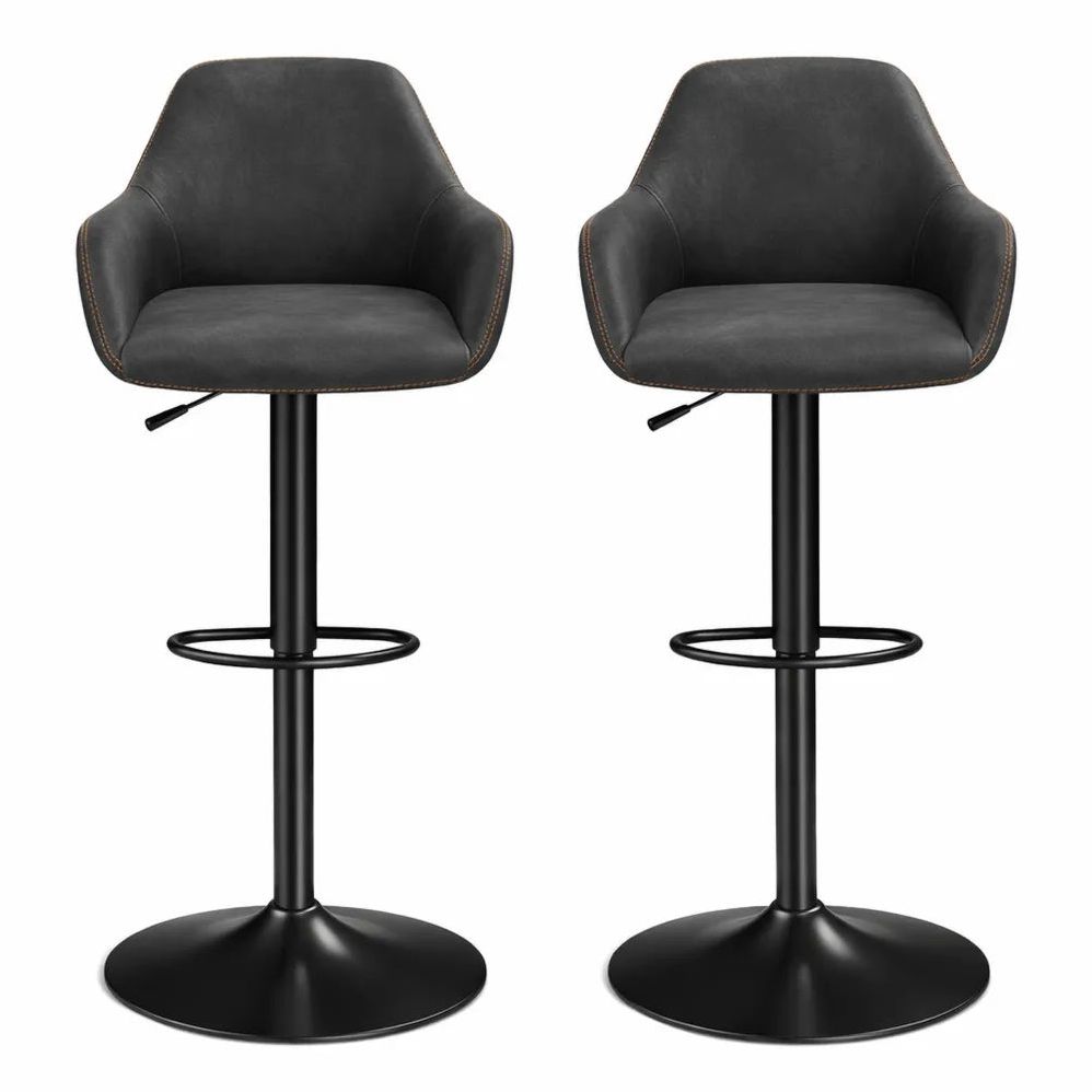 Paire de Tabourets de Bar Pivotants et Réglables en Similicuir Noir