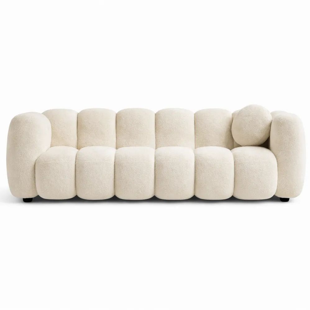 Canapé 3 Places Coquillage en Tissu Bouclette Blanc, Design Sculptural