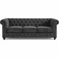 Canapé Design Classique Chesterfield 3 Places, Velours Gris Foncé Capitonné