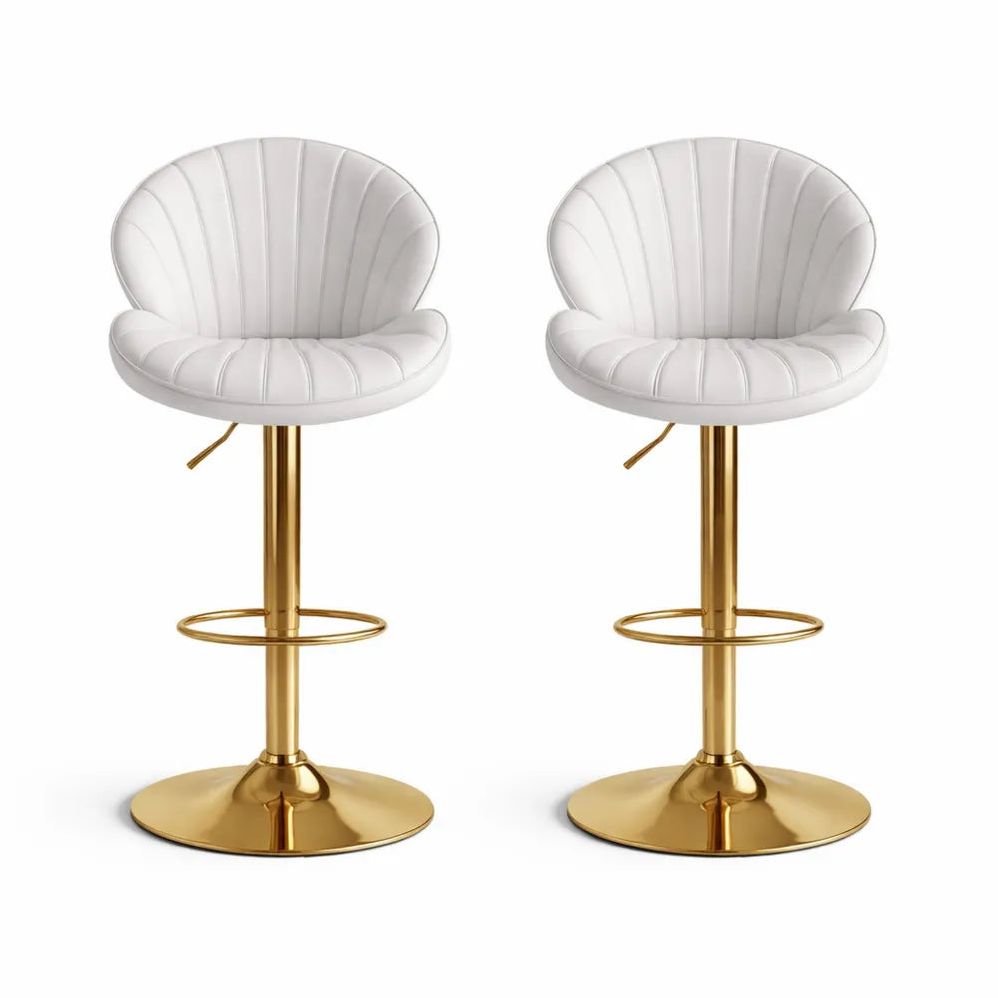 Lot de 2 Tabourets de Bar Pivotants en Velours Beige avec Dossier Rembourré