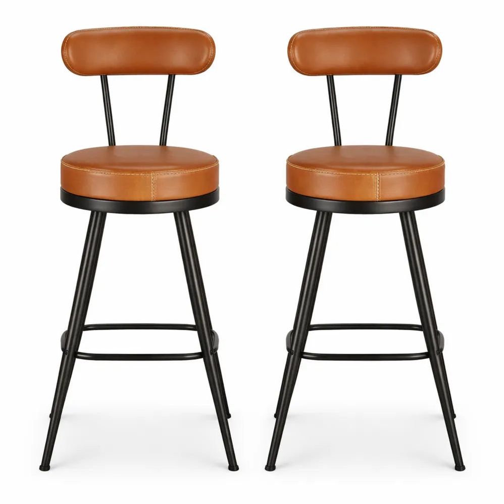 Lot de 2 Tabourets de Bar Pivotants 65 cm, Design Mi-siècle, Marron Caramel