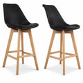 Ensemble de 2 Tabourets de Bar avec Coussin et Repose-Pieds en Bois de Hêtre