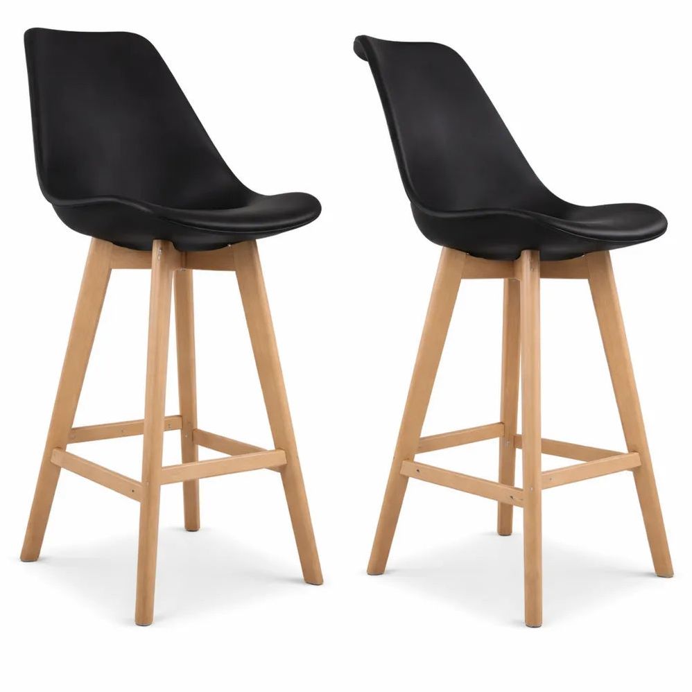 Ensemble de 2 Tabourets de Bar avec Coussin et Repose-Pieds en Bois de Hêtre
