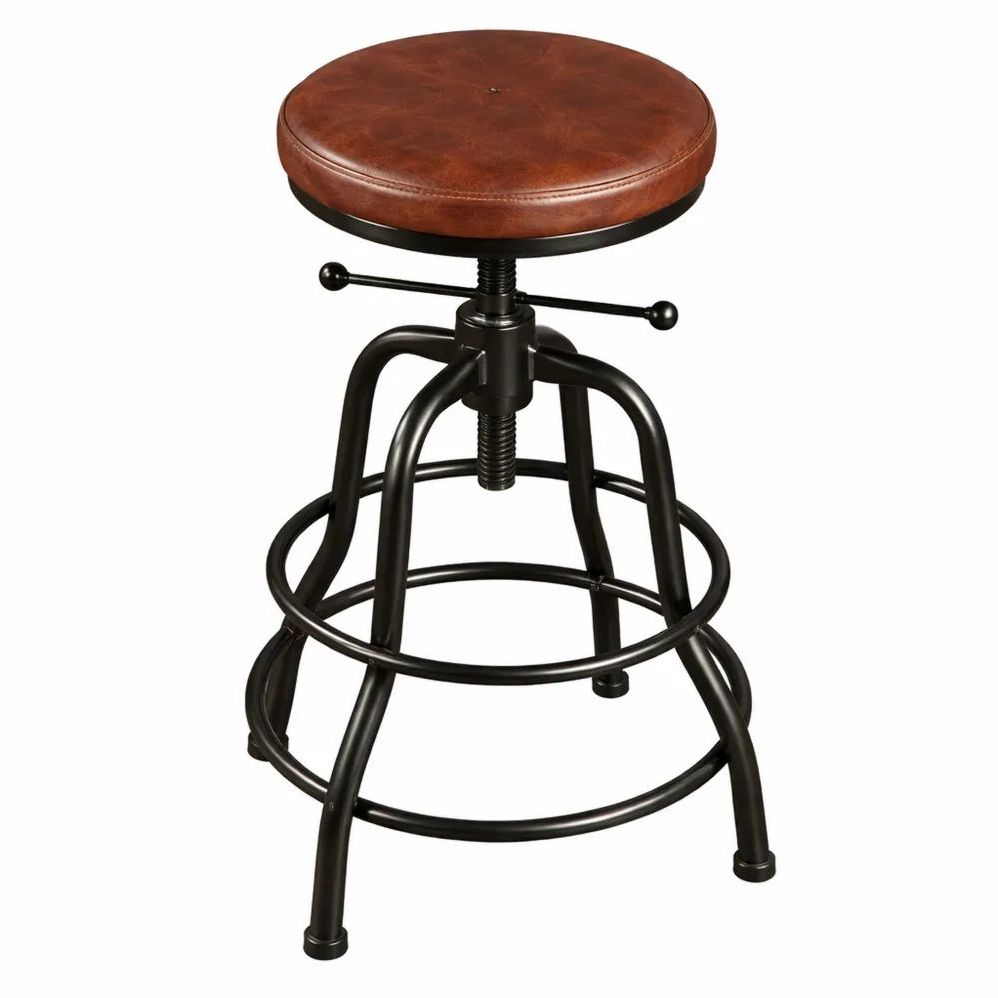 Tabouret de Bar Réglable en Similicuir avec Repose-Pieds, Style Néorétro