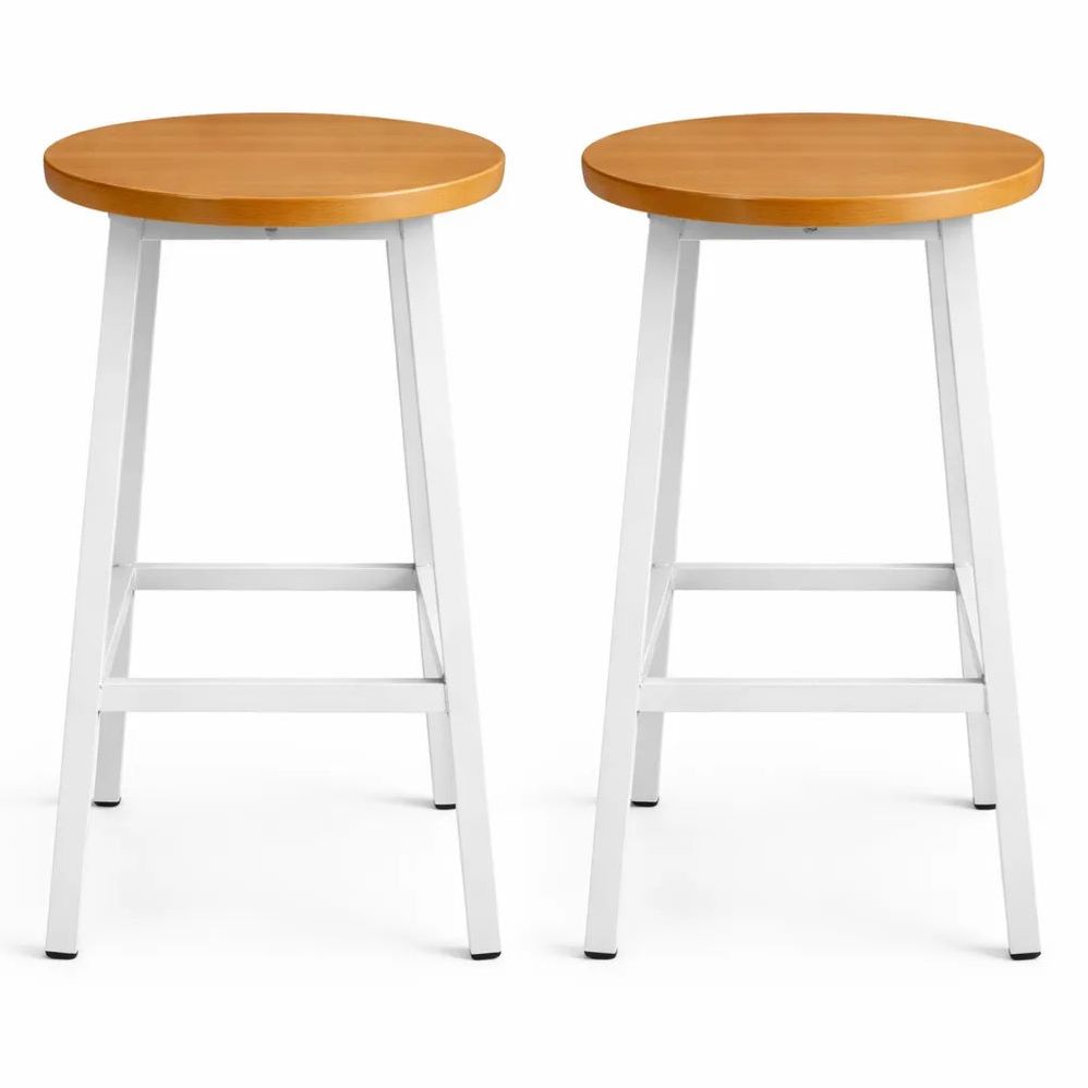 Set de 2 Tabourets de Bar Modernes, Structure Bois et Métal