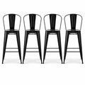 Ensemble de 4 Chaises de Bar Industrielles Empilables avec Dossier et Repose-Pied