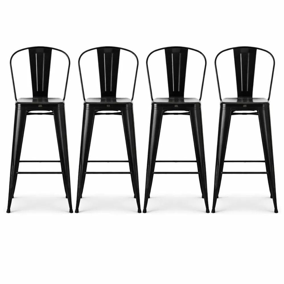 Ensemble de 4 Chaises de Bar Industrielles Empilables avec Dossier et Repose-Pied