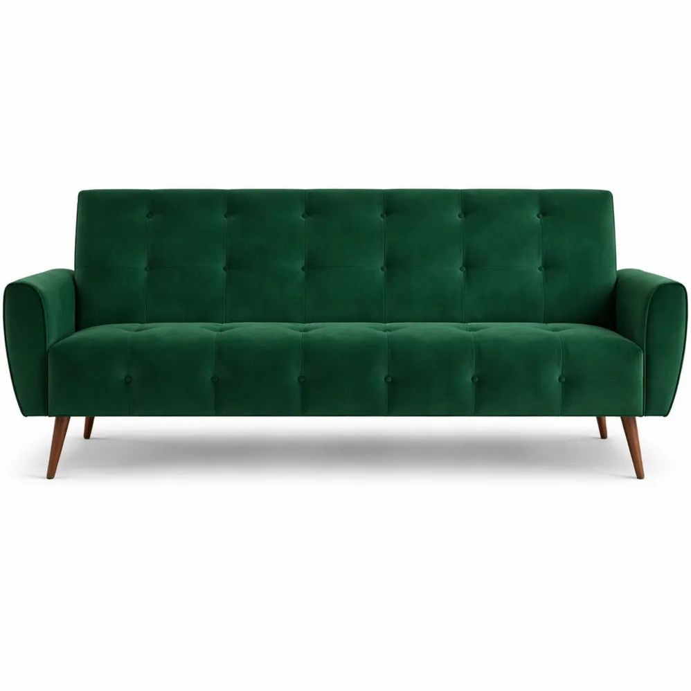Canapé Lit 3 Places en Velours Vert Sapin, Style Art Déco, Convertible