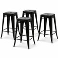Ensemble de 4 Tabourets de Bar Empilables, Métal Noir Mat, Style Industriel