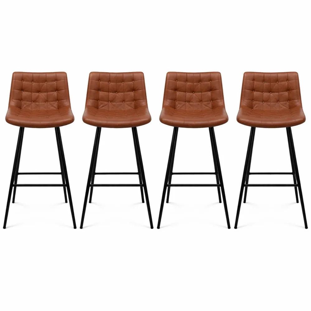 Ensemble de 4 Chaises de Bar Style Vintage, Assise Matelassée Marron